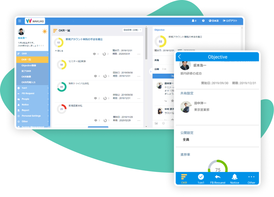 OKRの共有機能は、 WAKUASだけ